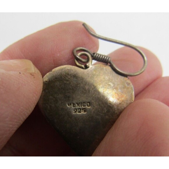 Coral Dangle Earrings Sterling Silver Vintage 925 Stamped Mexico Heart Shaped - Picture 7 of 7